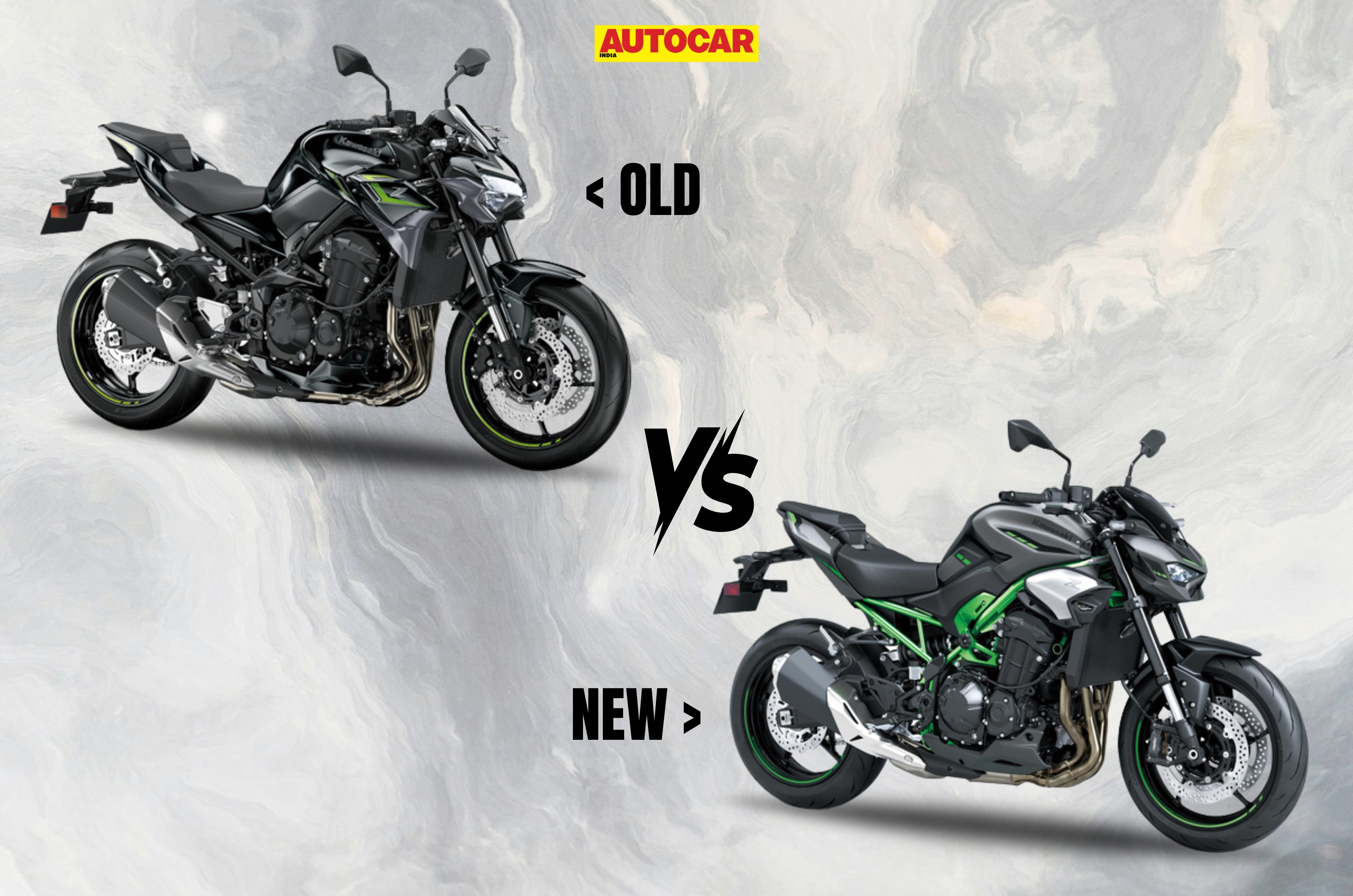 Kawasaki Z900 new vs old front left studio image
